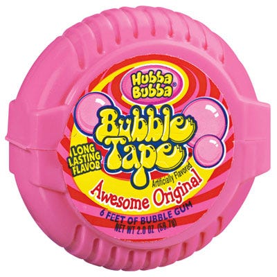 <b>Wrigley introduced its Bubble Tape product in the late 1980s, but the height of its popularity was in the 90s. Bubble tape was six feet of bubble gum wrapped in a spiral, encased in pink tape-dispenser-like shell. Bubble Tape was marketed exclusively to children, and all the kids wanted it, especially because it tasted...absolutely disgusting. But the six-feet factor made up for the yuck factor, until the 2000s at least. You can still find Bubble Tape in many stores today, but you don't see any advertisements for it. </b>