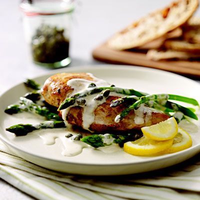<p>Serve this light, creamy chicken dish with hot cooked angel hair pasta. Garnish with lemon slices for a bright finish.</p>
<p><strong>Recipe:</strong> <a href="/recipefinder/creamy-chicken-piccata-asparagus-recipe-kft0212" target="_blank"><strong>Creamy Chicken Piccata and Asparagus</strong></a></p>