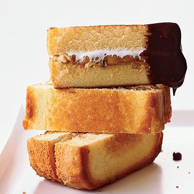 In this takeoff on the campfire classic, Grace Parisi replaces crunchy graham crackers with buttery store-bought pound cake, sandwiched with marshmallow fluff and peanut butter and served alongside a cup of warm melted chocolate for dipping.
 Recipe: Peanut Butter Pound Cake S'mores