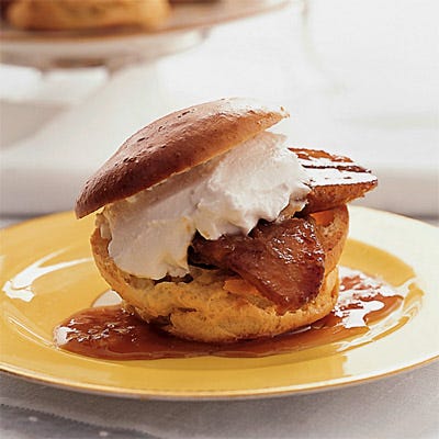 Profiteroles with Whipped Coconut Cream and Caramelized Bananas
