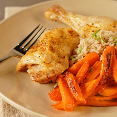 Curried Chicken Legs with Carrots, Rice, and Lime