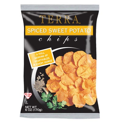 <p>A blend of cumin, cayenne, and cilantro with crunchy sweet potato, these are a welcome change from regular chips. <a href="http://terrachips.elsstore.com/view/product/?id=6583&cid=482" target="_blank"><em>TerraChips.com</em></a></p>