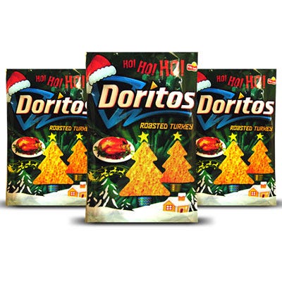 What's better than roasted turkey? Roasted turkey-flavor Doritos. What's better than roasted turkey-flavor Doritos? Roasted turkey–flavor Doritos in the shape of a Christmas tree, of course! Though these festive snacks aren’t available in the U.S., you can easily find them in Taiwan.