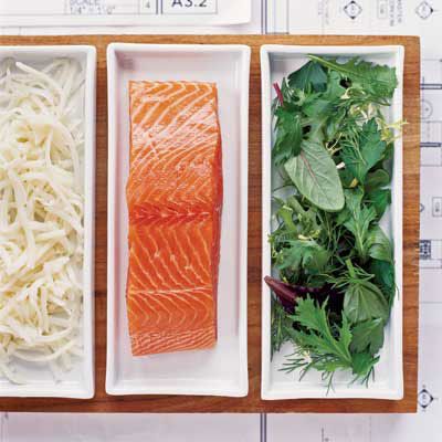 <p>Preshredded potatoes, sold in plastic bags in the supermarket frozen-food department, usually end up as hash browns. This recipe suggests an entirely new use for them: seared onto fat fillets of salmon to form a fantastic crisp crust.</p>
<p><strong>Recipe:</strong> <a href="../../../recipefinder/potato-crusted-salmon-herb-salad-recipe-7676" target="_blank"><strong>Potato-Crusted Salmon with Herb Salad</strong></a></p>