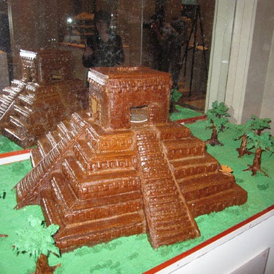 <p>New York's Butterfly Bakeshop created a gingerbread Temple of Kukulka, a remnant of the Chichen Itza, an ancient city from the Mayan empire.</p>