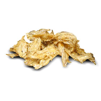 <p>At first glance, these brown crispy flakes look like bacon strips. However, they're actually bags of sardine (iwashi) rice crackers (senbei). To capture the notorious sweet-savory umami flavor of Japanese cuisine, the mini-fish (including their mini-skeletons) are baked in sugar and soy sauce and usually sold prepackaged.</p>

