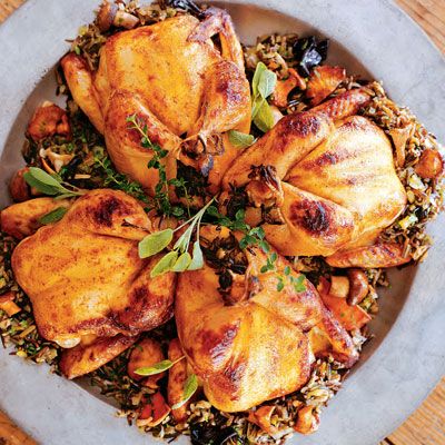 Don't be intimidated by the title or the presentation — this recipe is just a fancy way to dress up chicken. The birds are stuffed with wild rice and mushrooms, which fuse to create a delicious main course that will impress and please even the most finicky eaters.<p><b>Recipe:</b> <a href="/recipefinder/cornish-hen-rice-mushrooms-recipes" target="_blank"><b>Cornish Game Hens with Wild Rice and Mushroom Stuffing</b></a></p>