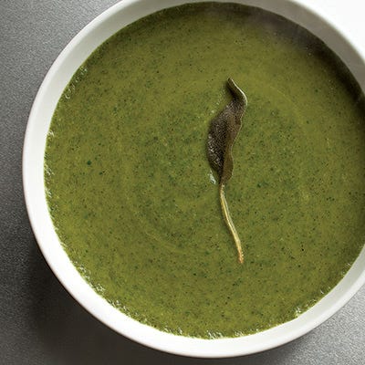 <p>This kale-and-spinach soup has a beautiful complexity. It's slightly sweet, with a bright note of lemon and the subtle aromatics of thyme, sage, and garlic. Japanese yams are marvelously flavorful; they have a dark purplish skin and are snow-white inside. Ask for them at your farmers' market or grocery, but if they are unavailable, regular sweet potatoes can be substituted.</p>
<p><strong>Recipe:</strong> <a href="../../../recipefinder/green-soup-yams-sage-recipe-ew0912" target="_blank"><strong>Green Soup with Yams and Sage</strong></a></p>
