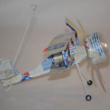 <p>Buy a beer on a plane and you only get to enjoy it while the liquid lasts. But buy a plane made from beer cans and you can enjoy it for years.</p>

<p><i>For sale via <a href="http://www.etsy.com/listing/83615003/vintage-old-style-beer-can-folk-art?ref=sr_gallery_31&ga_search_query=beer+can&ga_view_type=gallery&ga_ship_to=US&ga_page=2&ga_search_type=all" target="_blank">etsy.com</a></i></p>
