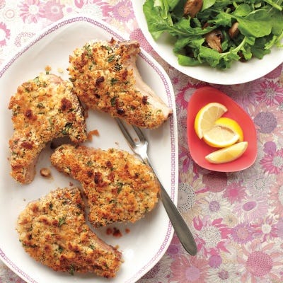 Breaded Pork Chops with Mushroom-Arugula Salad