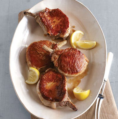 Seared and Roasted Pork Chops with Lemon