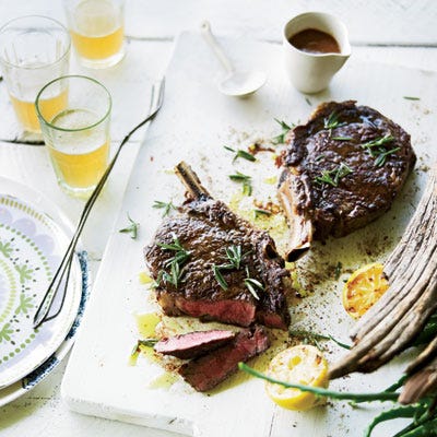 Rib Eye Steaks with Pete's Barbecue Sauce