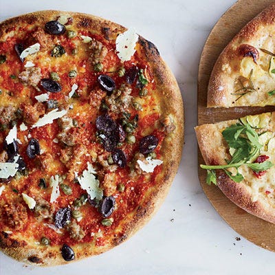 Sausage-and-Olive Pizza with Capers and Pecorino Sardo