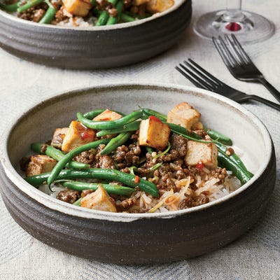 Spicy Green Bean and Tofu Stir-Fry with Ground Bison