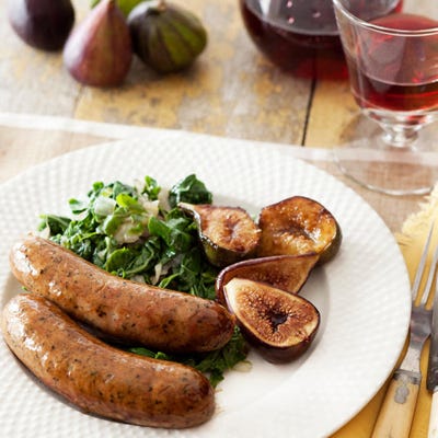 <p>Maple syrup and vinegar combine for a richly flavorful glaze that won't overwhelm your dinner with sweetness.</p>
<p><strong>Recipe: <a href="http://gogonow.org/recipefinder/maple-glazed-sausages-figs%22 target="_blank">Maple-Glazed Sausages and Figs</a></strong></p>