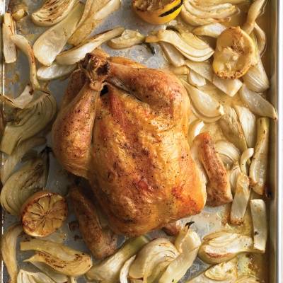 <p>Roasting is the easiest way to cook a chicken. For maximum browning, use a rimmed baking sheet instead of a high-sided roasting pan. Create a complete meal by cooking vegetables alongside the bird. </p>
<p><strong>Recipe: <a href="http://gogonow.org/recipefinder/roast-chicken-lemons-fennel-recipe-mslo1113%22%3ERoast Chicken with Lemons and Fennel</a></strong></p>
