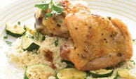 Roasted Chicken Thighs with Zucchini and Couscous