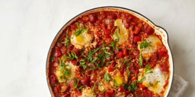 <p>Believed to have Tunisian origin, shakshuka are eggs simmered in a tomato sauce and traditionally served in a cast iron pan with bread to soak up all the flavors. After the chopping is done, this dish comes together quickly in one pot so clean-up is a breeze.</p>
<p><strong>Recipe: <a href="http://www.delish.com/recipefinder/shakshuka-eggs-spicy-tomato-sauce-recipe-rbk0413" target="_blank">Shakshuka (Eggs in a Spicy Tomato Sauce)</a></strong></p>