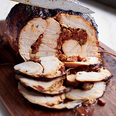 Pimentón-Roasted Whole Turkey Breast with Chorizo <p>A faster and incredibly moist Thanksgiving alternative, this Spanish-inspired turkey breast with chorizo and pimentón is full of smoky heat and flavor.</p>
<p><strong>Recipe: <a href="http://gogonow.org/recipefinder/pimenton-roasted-whole-turkey-breast-chorizo-recipe-fw1113%22 target="_blank">Pimentón-Roasted Whole Turkey Breast with Chorizo</a></strong></p>