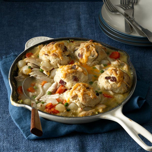 Bacon and cheddar cheese kick this pot pie up to new levels of deliciousness!

 Recipe: Bacon-Cheddar Chicken Potpie