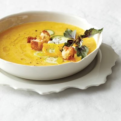 Chilled Peach Soup with Fresh Goat Cheese