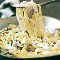 Fettuccine with Mushrooms, Tarragon, and Goat-Cheese Sauce
