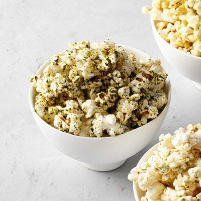 <p>This delicious popcorn is flavored with a mix of Japanese seasonings like togarashi (a chile blend) and crumbled nori (dried seaweed).</p><p><b>Recipe: <a href="/recipefinder/spicy-japanese-popcorn-recipe-fw0213">Spicy Japanese Popcorn</a></b></p>