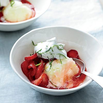 <p>These strawberries, macerated in lime and honey, become a bracing summer dessert when served over a scoop of lemon sorbet. The whole thing can also go into the blender with a shot of rum to make an excellent frozen daiquiri.</p><p><b>Recipe: </b><a href="/recipefinder/honey-lime-strawberries-whipped-cream-recipe-fw0712" target="_blank"><b>Honey-Lime Strawberries with Whipped Cream</b></a></p>