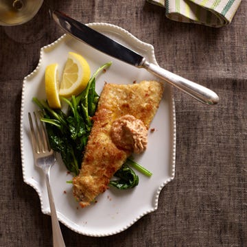 <p>Marcia Kiesel ingeniously substitutes trout fillets for the usual veal or pork in this schnitzel, an iconic Austrian dish. If you can't find large enough trout fillets, you can use half-pound butterflied trout instead. </p><p><b>Recipe: <a href="/recipefinder/trout-schnitzel-lemon-chile-butter-recipe-fw0112">Trout Schnitzel with Lemon-Chile Butter</a></b></p>