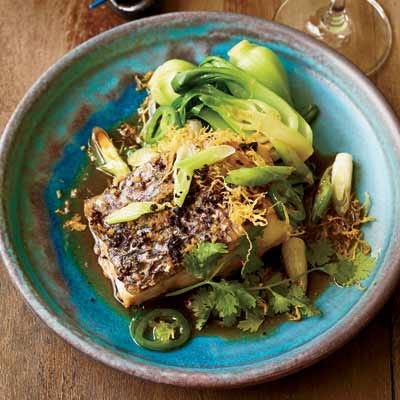 Steamed Wild Striped Bass with Ginger and Scallions