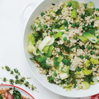 <p>Hearty, chewy barley adds texture, taste, and nutrition to this healthy side dish.</p><p><b>Recipe:</b> <a href="/recipefinder/barley-sauteed-leeks-peas-parsley-recipe-wdy0213" target="_blank"><b>Barley with Sautéed Leeks, Peas, and Parsley</b></a></p>