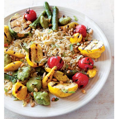 Grilled Squash and Orzo Salad with Pine Nuts and Mint