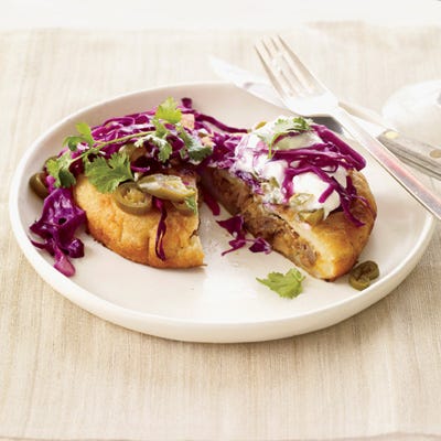 Pork-and-Cheese Arepas with Tangy Cabbage Slaw