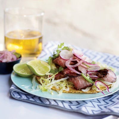 Grilled T-Bone Tostadas with Spicy Radish Salad