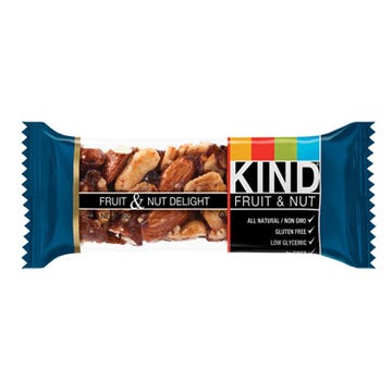<p>Perfect for stashing in the glove compartment, the <a href="http://www.amazon.com/gp/product/B0034EDLS2/ref=as_li_ss_tl?ie=UTF8&camp=1789&creative=390957&creativeASIN=B0034EDLS2&linkCode=as2&tag=goodhousekeeping-20" target="_blank"><b>Kind Mini Fruit and Nut Delight</b></a> bar will satisfy a rumbling tummy for only 120 calories. Filled with whole nuts and fruit pieces, its crunchy texture and just-sweet-enough flavor had our taste testers raving.</p>