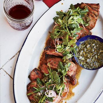 <p>This bright and fresh chimichurri is used twice: as a sauce for the steak and as a dressing for the accompanying herb salad.</p><p><b>Recipe: </b><a href="http://www.delish.com/recipefinder/coffee-rubbed-strip-steaks-chimichurri-sauce-recipe-fw0613" target="_blank"><b>Coffee-Rubbed Strip Steaks with Chimichurri Sauce</b></a></p>