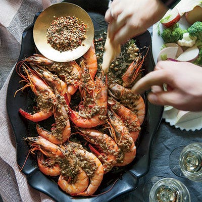 Barbecue Shrimp Bagna Cauda with CruditÃ©s