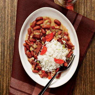 <p>In New Orleans, red beans and rice are traditionally served on Mondays because the dish uses up leftover Sunday ham. Grace Parisi likes making the recipe any day of the week, and she replaces the ham with smoky bacon.</p><p><b>Recipe: </b><a href="/recipefinder/new-orleans-red-beans-rice-pickled-peppers-recipe-fw0113"><b>New Orleans Red Beans and Rice with Pickled Peppers</b></a></p>