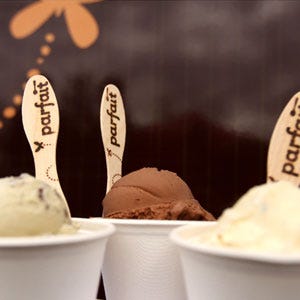 Parfait describes its ice cream with a rhyme: small batch, made from scratch. Everything on this Seattle-based truck, and soon to be brick and mortar, is homemade and contains high-quality ingredients. The custard ice cream base only contains four ingredients: milk, cream, sugar, and eggs. And each cone is hand-rolled onto a special iron, which produces a beautiful pattern and delicious result. Parfait offers all the typical classic ingredients as well as some standouts like Ballard Bee Honey, Milk Chocolate Chai, Meyer Lemon, and Toasted Hazelnut.
<br /><br />
<a href="http://www.parfait-icecream.com">parfait-icecream.com</a>