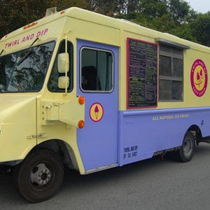 Twirl & Dip fans chase down this Northern California truck for the handcrafted organic soft serve, paired with hand-rolled cones. They offer the two classics: organic vanilla bean, organic chocolate, and of course the options of a swirl, or a twirl as they call it. Their chocolate dip is made with Tcho chocolate and Maldon sea salt and Twirl & Dip offers other rich sauces in seasonal fruit flavors, old-fashioned ice cream sodas like butterscotch and strawberry, and classic floats. 
<br /><br />
<a href="http://twirlanddip.com">twirlanddip.com</a>