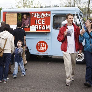 Fifty Licks, Portland Ice Cream purveyor, Chad, started his business based on a passion for the Portland high-quality, local food scene. His ice cream has a French-style custard base and he is very devoted to quality flavors. In fact, if a new ice cream that he is experimenting with isnt the best version of that flavor hes ever tried then he wont serve it. Thats the reason Fifty Licks doesnt serve chocolate — Chad is still perfecting the recipe. The ice creams change with the seasons, but recently the Fifty Licks truck has offered strawberry, jasmine tea-apricot, toasted milk, coffee, taihitian vanilla, and Szechuan peppercorn. The truck is limited to the warmer months, but a brick and mortar is opening in August to satisfy yearlong ice cream cravings.
<br /><br />
<a href="http://www.fifty-licks.com">fifty-licks.com</a>