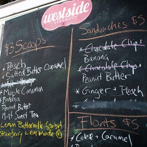Westside Creamery Artisanal Ice Cream and Sorbet calls its approach to frozen desserts “farm to bowl.” All of their ice cream and sorbet is small batch and made using fruits, vegetables and herbs from local farms. Despite, their focus on high-quality local ingredients, Westside Creamery still aims to satisfy “your inner truck-chasing child” with floats, ice cream sandwiches, and nostalgic scoops in flavors such as salted butter caramel, mint sweet tea, peanut butter, and more. 
<br /><br />
<a href="http://www.westsidecreamery.com">westsidecreamery.com</a>