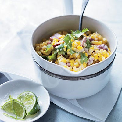 Creamed Corn with Bacon <p>Michael Symon's version of creamed corn gets a little tang from sour cream and a bright kick from lime zest.</p><p><b>Recipe: </b><a href="http://gogonow.org/recipefinder/creamed-corn-bacon-recipe-fw0713%22 target="_blank"><b>Creamed Corn with Bacon</b></a></p>