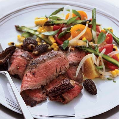 Grilled Flank Steak with Corn, Tomato, and Asparagus Salad