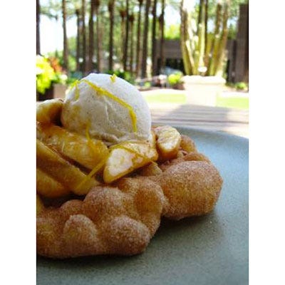 Indian Fry Bread with Ice Cream, Bananas, and Caramel Sauce