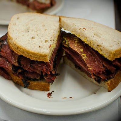 You haven't had a true pastrami sandwich unless you've taken a bite of one at an old-fashioned New York delicatessen like <a href="http://katzsdelicatessen.com/" target="_blank">Katz's</a> on the Lower East Side. There, the beef brisket is brined, spiced, gently smoked, and then hand-sliced for unctuous pastrami perfection. 