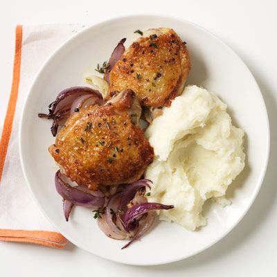 <p>This recipe for garlicky pan-fried chicken and creamy mashed potatoes loses a lot of the fat but none of the flavor of classic fried chicken.</p><p><b>Recipe: </b><a href="/recipefinder/pan-fried-chicken-mashed-potatoes-recipe-wdy0912" target="_blank"><b>Pan-Fried Chicken and Mashed Potatoes</b></a></p>