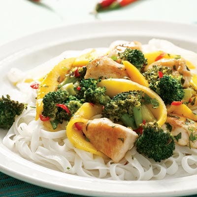 <p>Both ripe and underripe mango work well in this chicken and vegetable stir-fry. If the mangoes you have are less ripe, use 2 teaspoons brown sugar. If they're ripe and sweet, just use 1 teaspoon or omit the brown sugar altogether.</p><p><b>Recipe: </b><a href="/recipefinder/thai-chicken-mango-stir-fry-recipe" target="_blank"><b>Thai Chicken and Mango Stir-Fry</b></a></p>