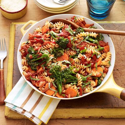 <p>This pasta recipe is especially easy to make when using precut vegetables found in your grocer's produce department. </p><p><b>Recipe: </b><a href="/recipefinder/rotini-marinara-broccoli-carrots-peppers" target="_blank"><b>Rotini with Marinara, Broccoli, Carrots, and Peppers</b></a></p>