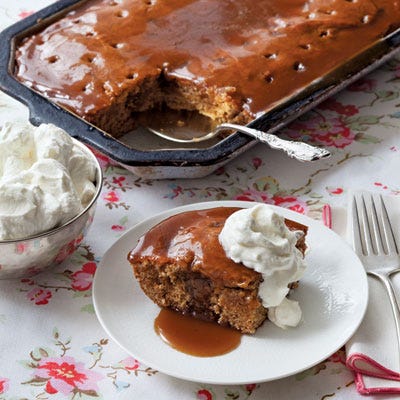 Sticky Toffee Pudding <p>"I first tasted this pudding when I went to London (I've never understood why the Brits call all desserts "pudding"). I remember being so full from dinner that I though I couldn't eat another bite. Then this pudding (it's really cake) came to the table, drizzled with luscious toffee sauce, and I was suddenly hungry again. I LOVED the little pot of toffee sauce that was served next to the pudding — almost more than I liked the cake. The next thing I knew, I looked down at my plate and it was clean! The moral of the story is: There's always room for sticky pudding!" — Anne Burrell</p>
<p><strong>Recipe:</strong> <a href="http://gogonow.org/recipefinder/sticky-toffee-pudding-recipe-del1113%22%3E%3Cstrong%3ESticky Toffee Pudding</strong></a></p>